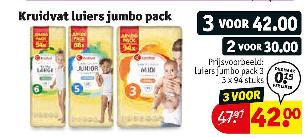 Kruidvat luiers jumbo pack 3 voor 42,00