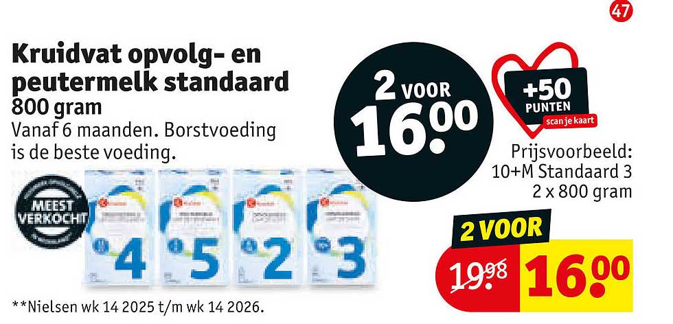 Kruidvat opvolg- en peutermelk standaard 800 gram 2 voor 16.00