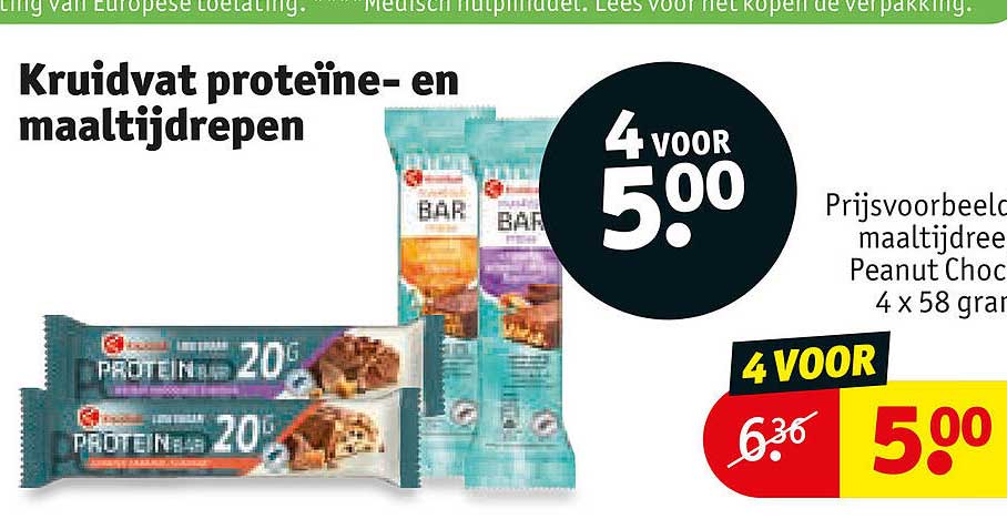 Kruidvat proteïne- en maaltijdrepen 4 voor 5.00