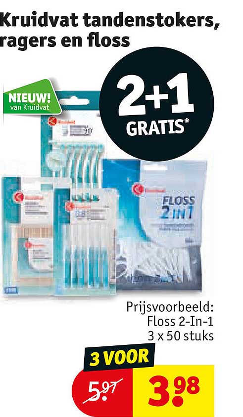 Kruidvat tandenstokers, ragers en floss 2+1 GRATIS*