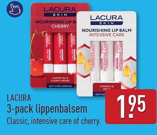 LACURA 3-pack lippenbalsem Classic, intensive care of cherry.