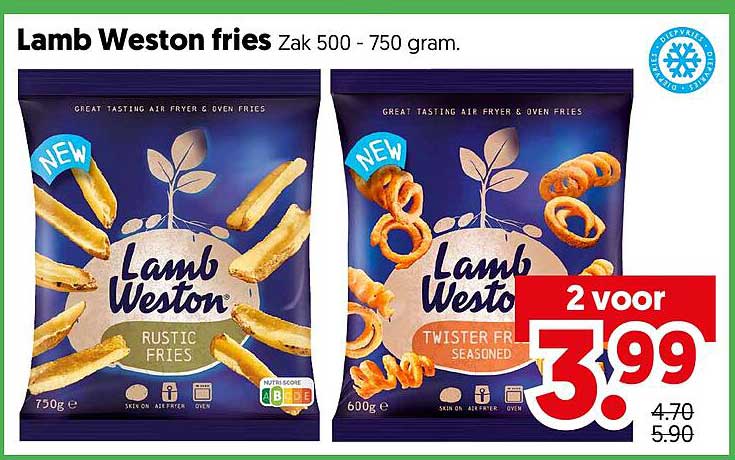 Lamb Weston fries Zak 500 - 750 gram. 2 voor