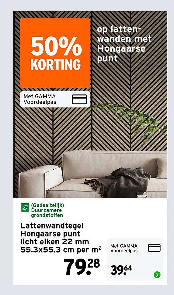 Lattenwandtegel Hongaarse punt licht eiken 22 mm 55.3x55.3 cm per m² 50% KORTING