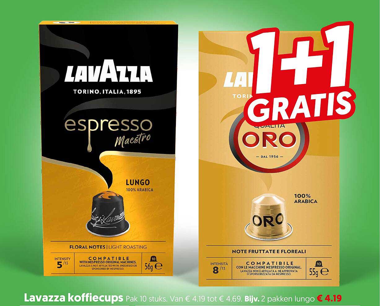 Lavazza koffiecups Pak 10 stuks Bijv. 2 pakken lungo 1+1 gratis