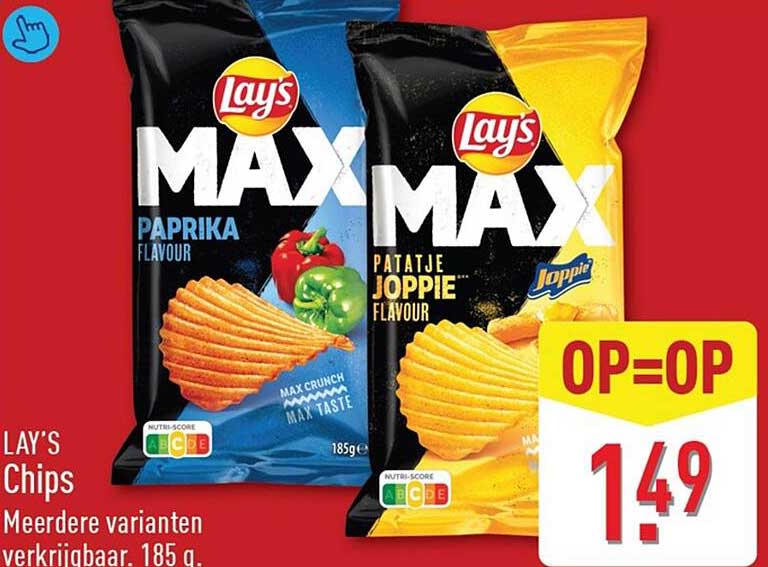 Lay’s Chips Meerdere varianten verkrijgbaar. 185 g. OP=OP