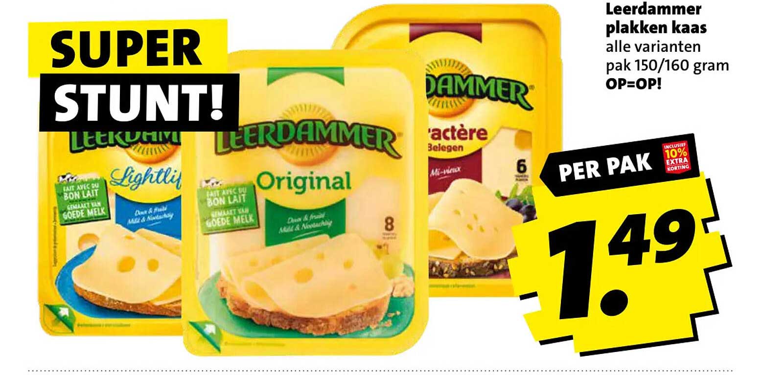 Leerdammer plakken kaas alle varianten pak 150/160 gram OP=OP!