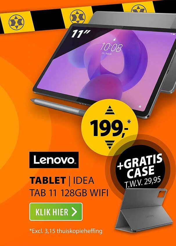 Lenovo Tablet Idea Tab 11 128GB Wifi +Gratis case t.w.v. 29,95