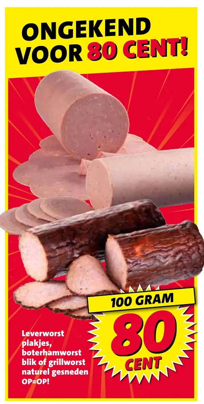 Leverworst plakjes, boterhamworst blik of grillworst naturel gesneden OP=OP!