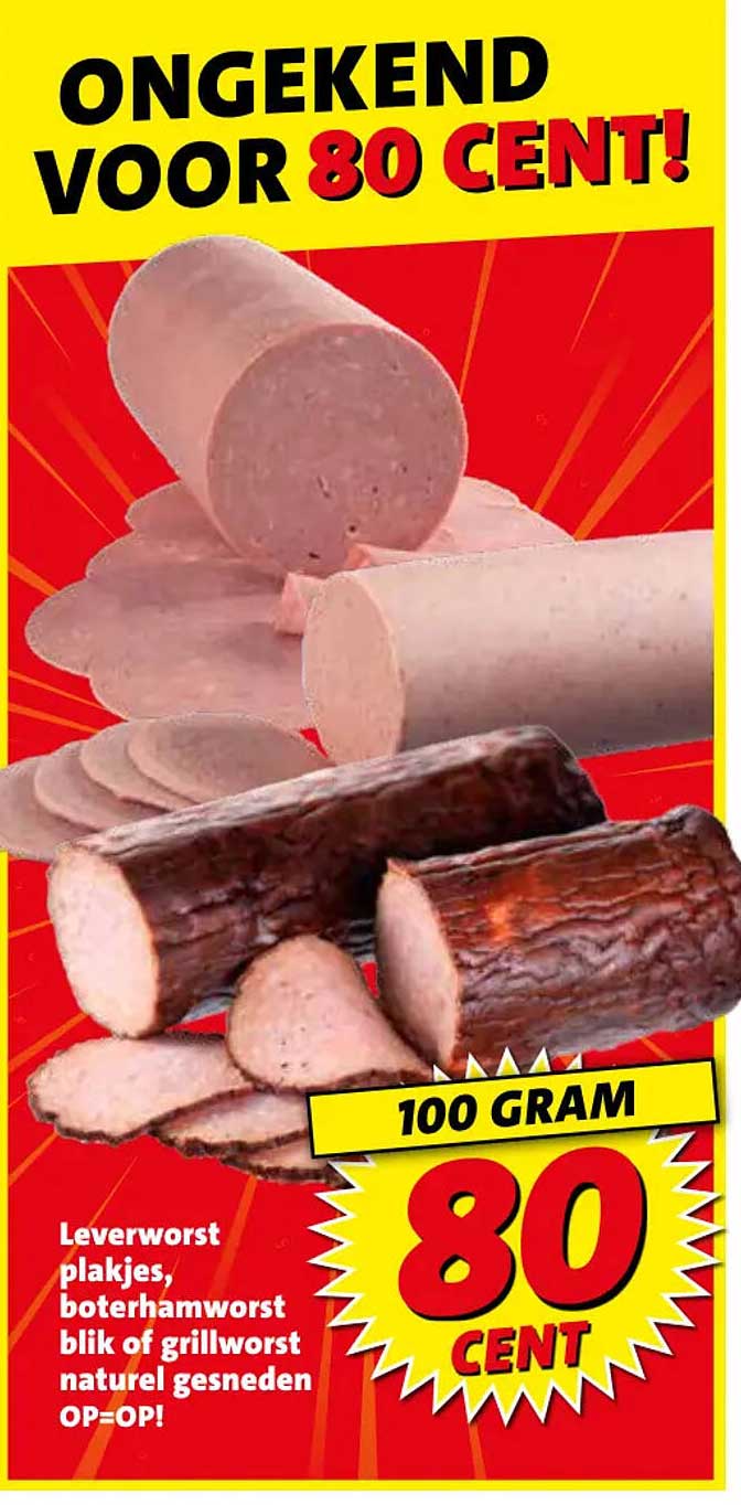 Leverworst plakjes, boterhamworst blik of grillworst naturel gesneden OP=OP!