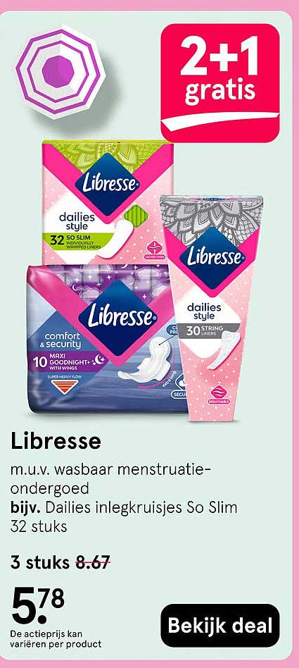 Libresse m.u.v. wasbaar menstruatie-ondergoed bijz. Dailies inlegkruisjes So Slim 32 stuks 2+1 gratis