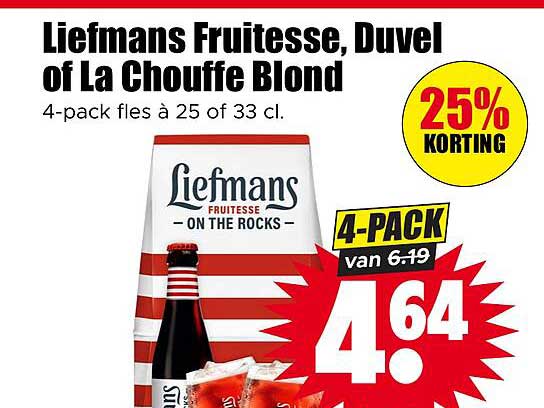 Liefmans Fruitesse, Duvel of La Chouffe Blond 4-pack fles à 25 of 33 cl. 25% KORTING