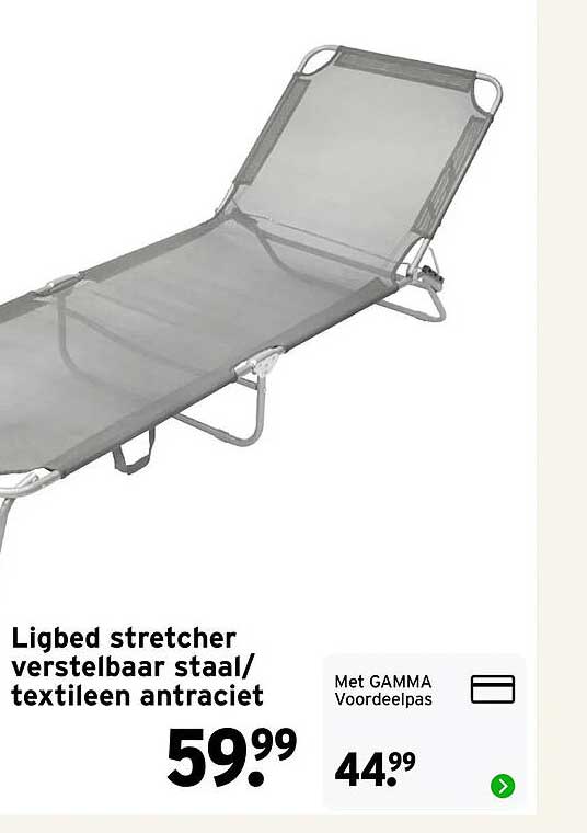 Ligbed stretcher verstelbaar staal/textileen antraciet