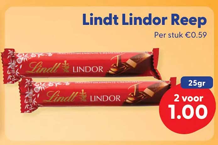 Lindt Lindor Reep 25gr 2 voor 1.00