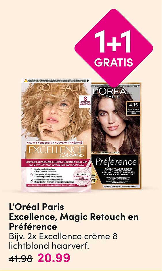 L’Oréal Paris Excellence, Magic Retouch en Préférence 1+1 gratis