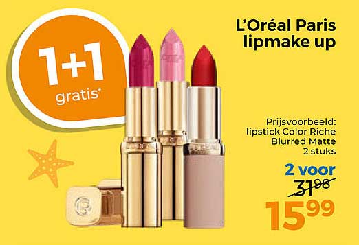 L’Oréal Paris lipmake up 1+1 gratis