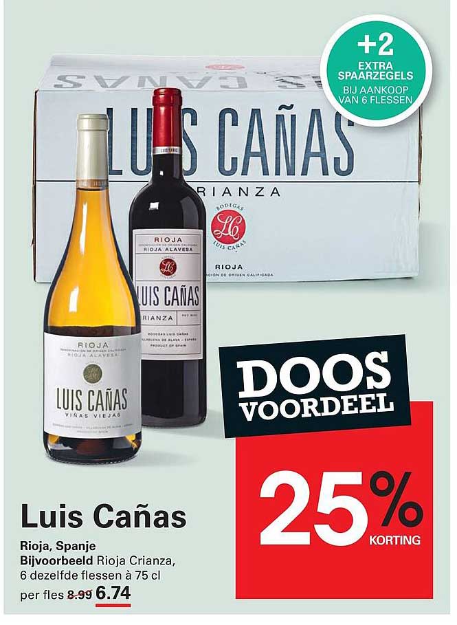 Luis Cañas Rioja, Spanje Doos voordeel 25% korting +2 extra spaarzegels bij aankoop van 6 flessen
