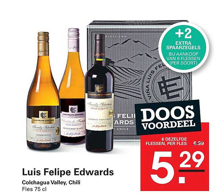 Luis Felipe Edwards Colchagua Valley, Chili Fles 75 cl DOOS VOORDEEL +2 EXTRA SPAARREGELS BIJ AANKOOP VAN 6 FLESSEN (PER SOORT)