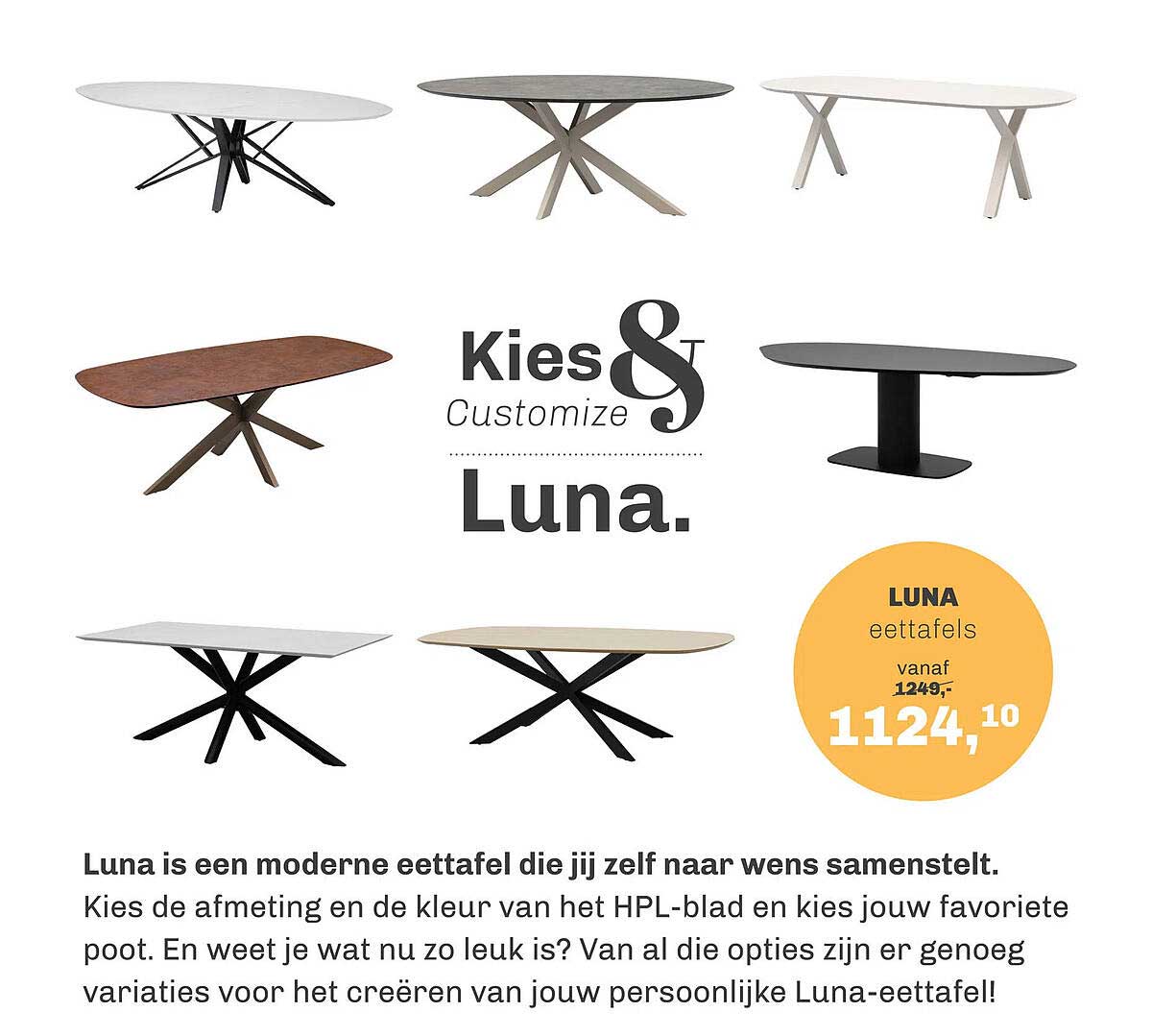 LUNA eettafels vanaf 1249,- 1124,10