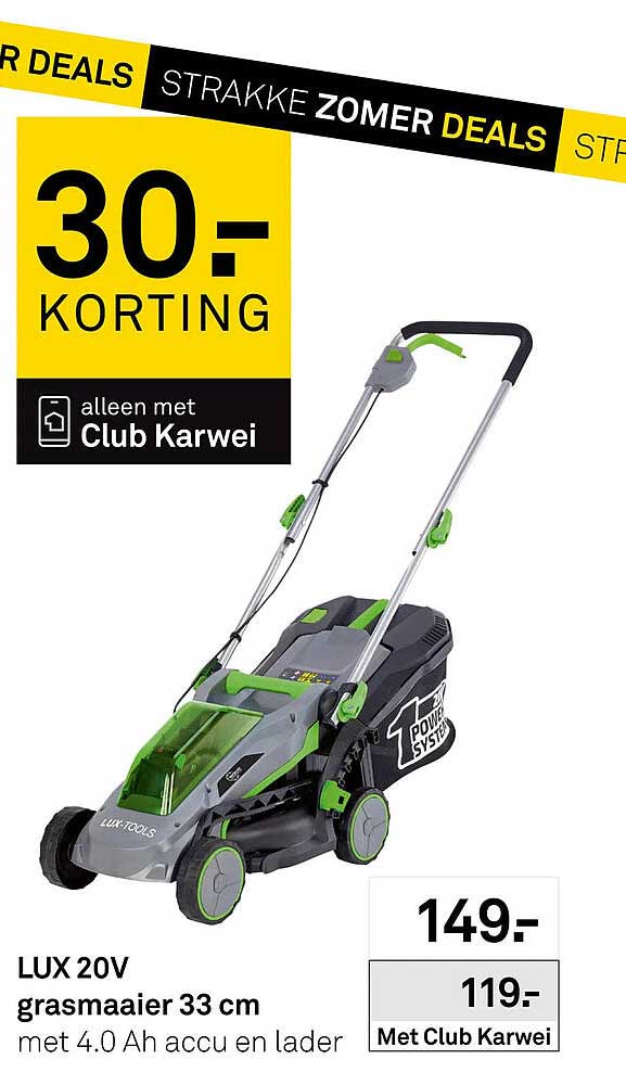 LUX 20V grasmaaier 33 cm met 4.0 Ah accu en lader