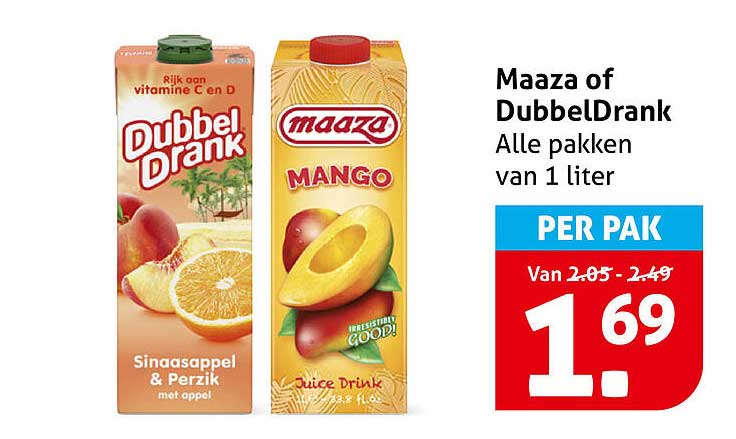 Maaza of DubbelDrank Alle pakken van 1 liter PER PAK