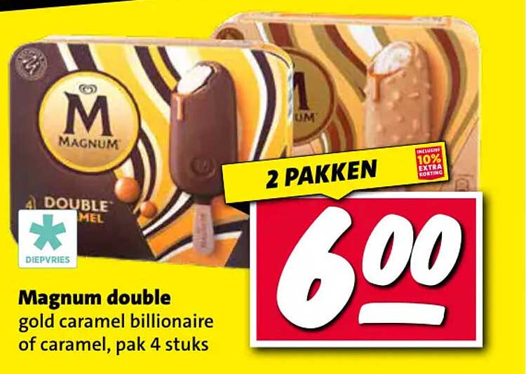 Magnum double gold caramel billionaire of caramel, pak 4 stuks 2 pakken