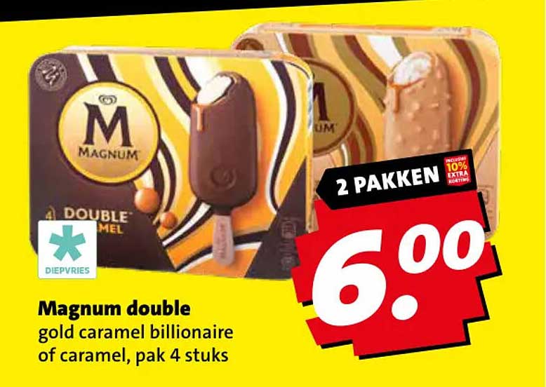 Magnum double gold caramel billionaire of caramel, pak 4 stuks