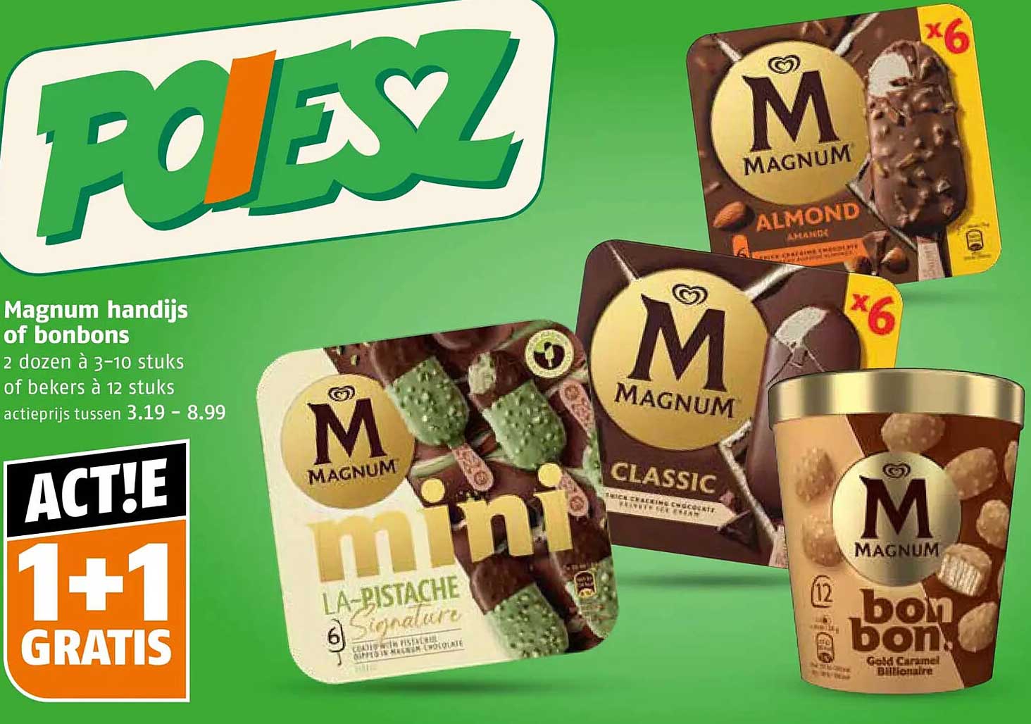 Magnum handijs of bonbons 1+1 gratis
