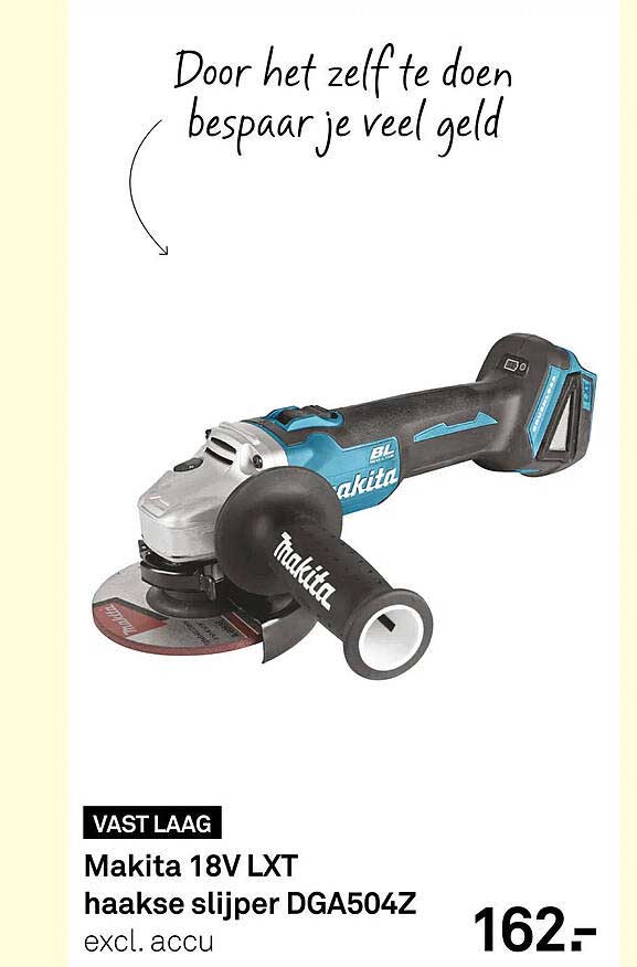 Makita 18V LXT haakse slijper DGA504Z excl. accu VAST LAAG