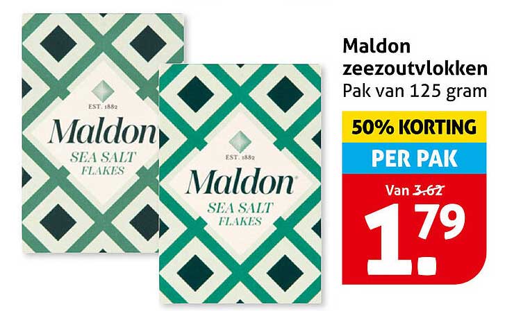 Maldon zeezoutvlokken Pak van 125 gram 50% KORTING PER PAK