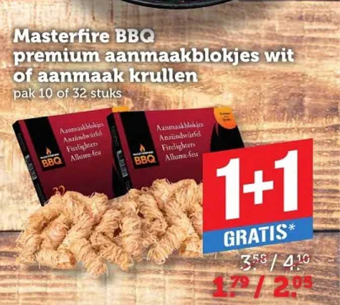 Masterfire BBQ premium aanmaakblokjes wit of aanmaak krullen pak 10 of 32 stuks 1+1 gratis