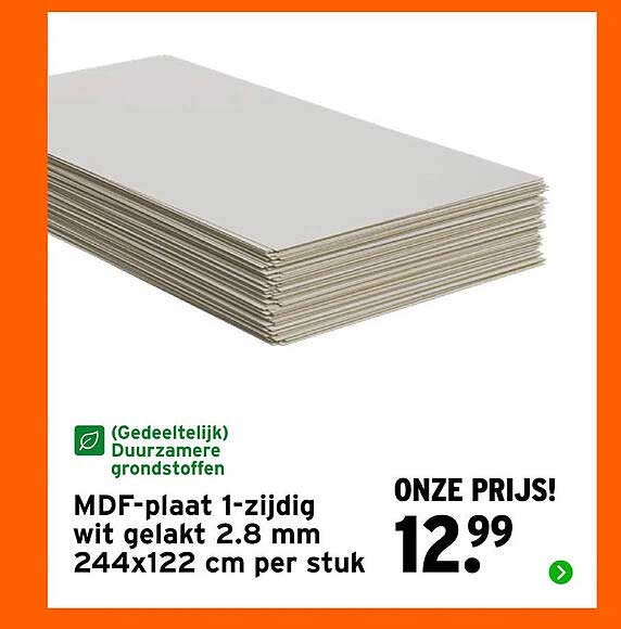MDF-plaat 1-zijdig wit gelakt 2.8 mm 244x122 cm per stuk