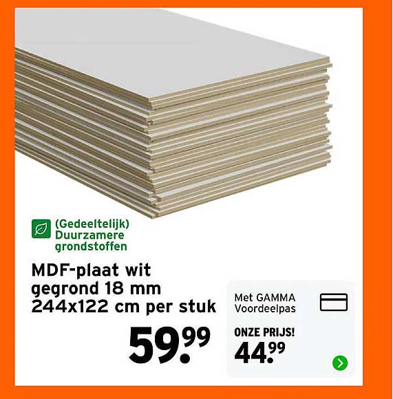 MDF-plaat wit gegrond 18 mm 244x122 cm per stuk