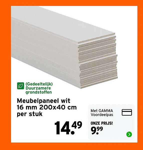 Meubelpaneel wit 16 mm 200x40 cm per stuk