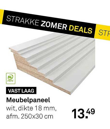 Meubelpaneel wit, dikte 18 mm, afm. 250x30 cm