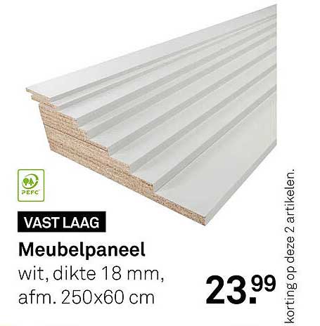 Meubelpaneel wit, dikte 18 mm, afm. 250x60 cm