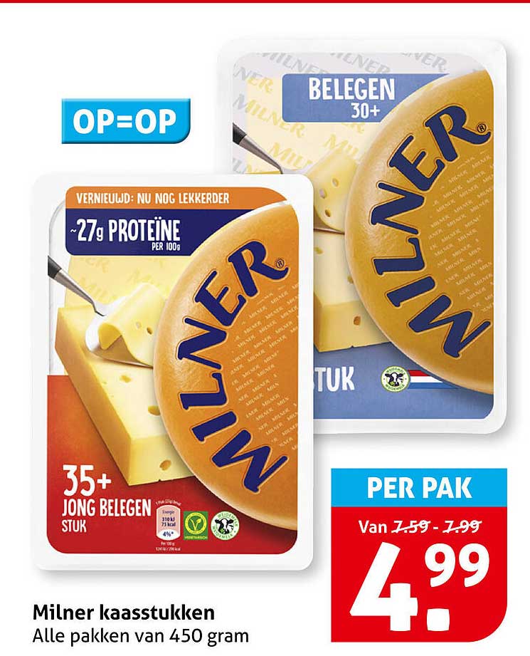 Milner kaasstukken Alle pakken van 450 gram