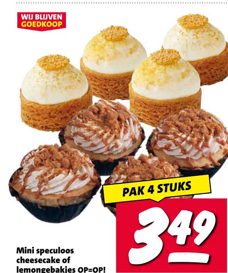Mini speculoos cheesecake of lemongebakjes OP=OP! PAK 4 STUKS