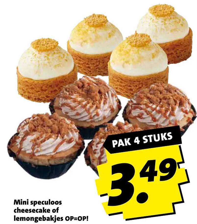 Mini speculoos cheesecake of lemongebakjes OP=OP! Pak 4 stuks
