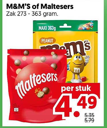 M&M’s of Maltesers Zak 273 - 363 gram.
