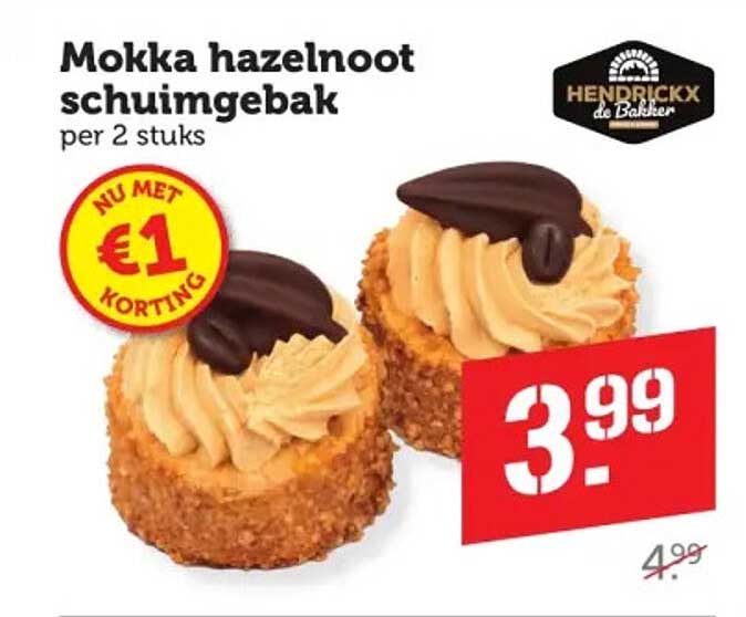 Mokka hazelnoot schuimgebak per 2 stuks NU MET €1 KORTING