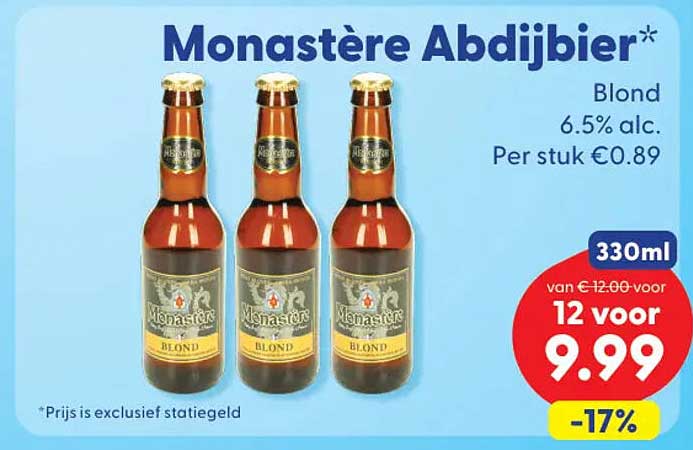 Monastère Abdijbier* Blond 6.5% alc. 330ml -17%