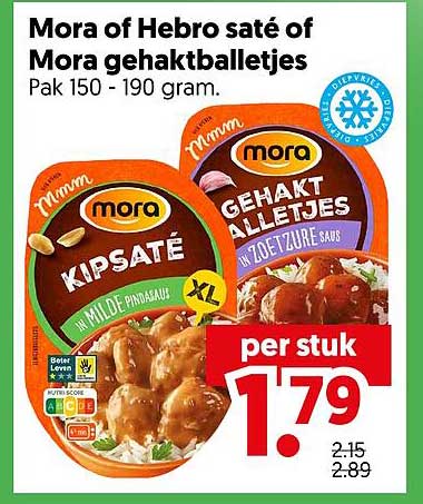 Mora of Hebro saté of Mora gehaktballetjes Pak 150 - 190 gram.