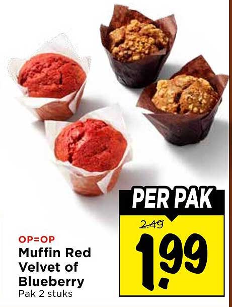 Muffin Red Velvet of Blueberry Pak 2 stuks