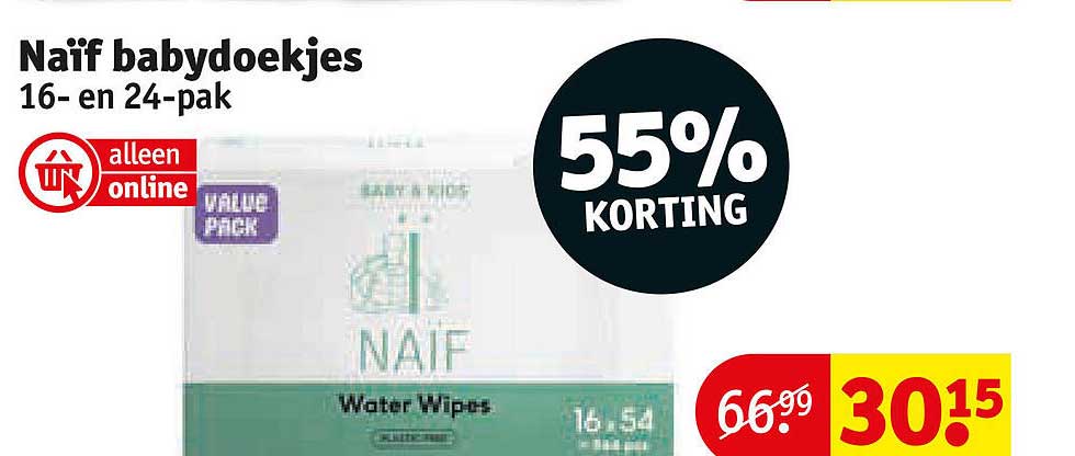 Naïf babydoekjes 16- en 24-pak 55% KORTING