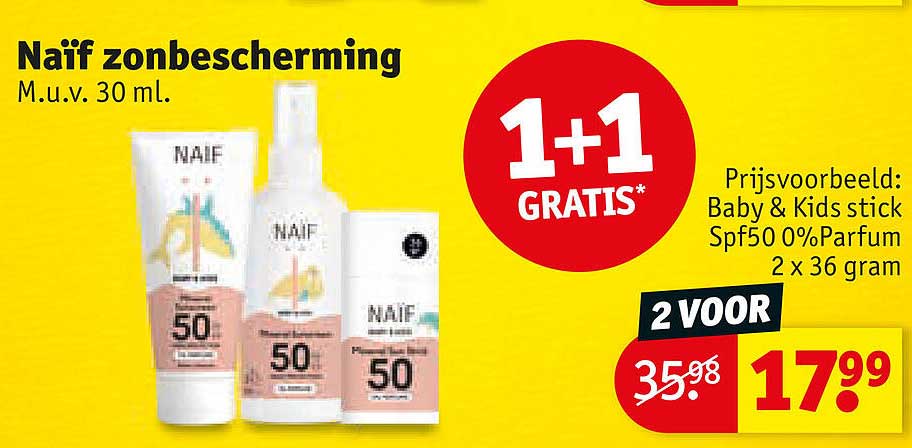 Naïf zonbescherming M.u.v. 30 ml. 1+1 GRATIS*