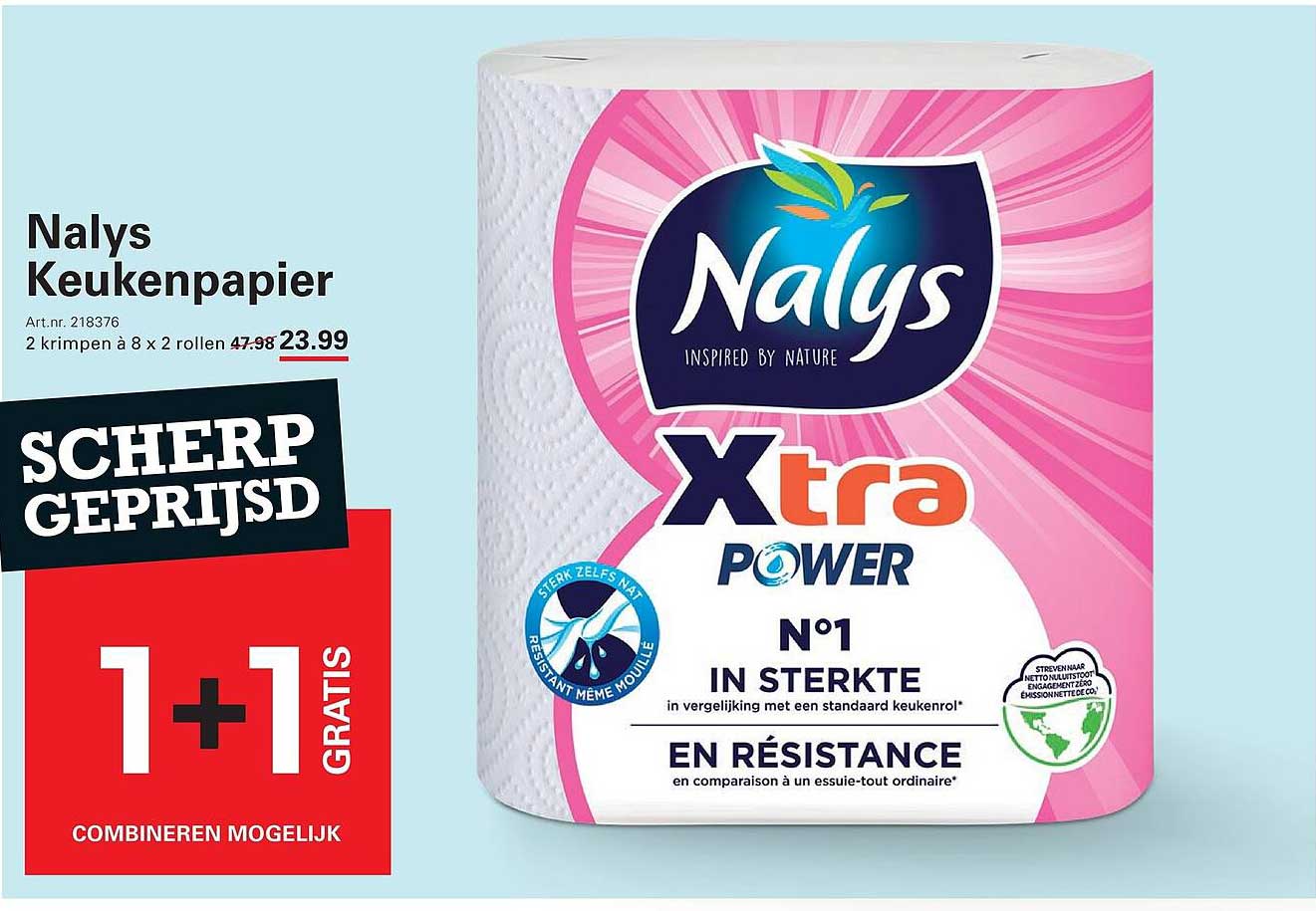 Nalys Keukenpapier 2 krimpen à 8 x 2 rollen 1+1 gratis