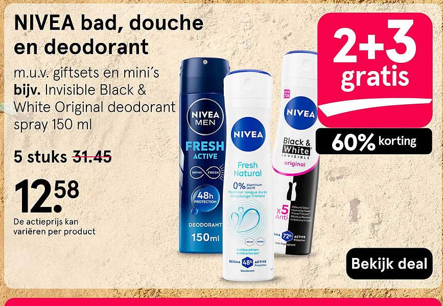 NIVEA bad, douche en deodorant 2+3 gratis
