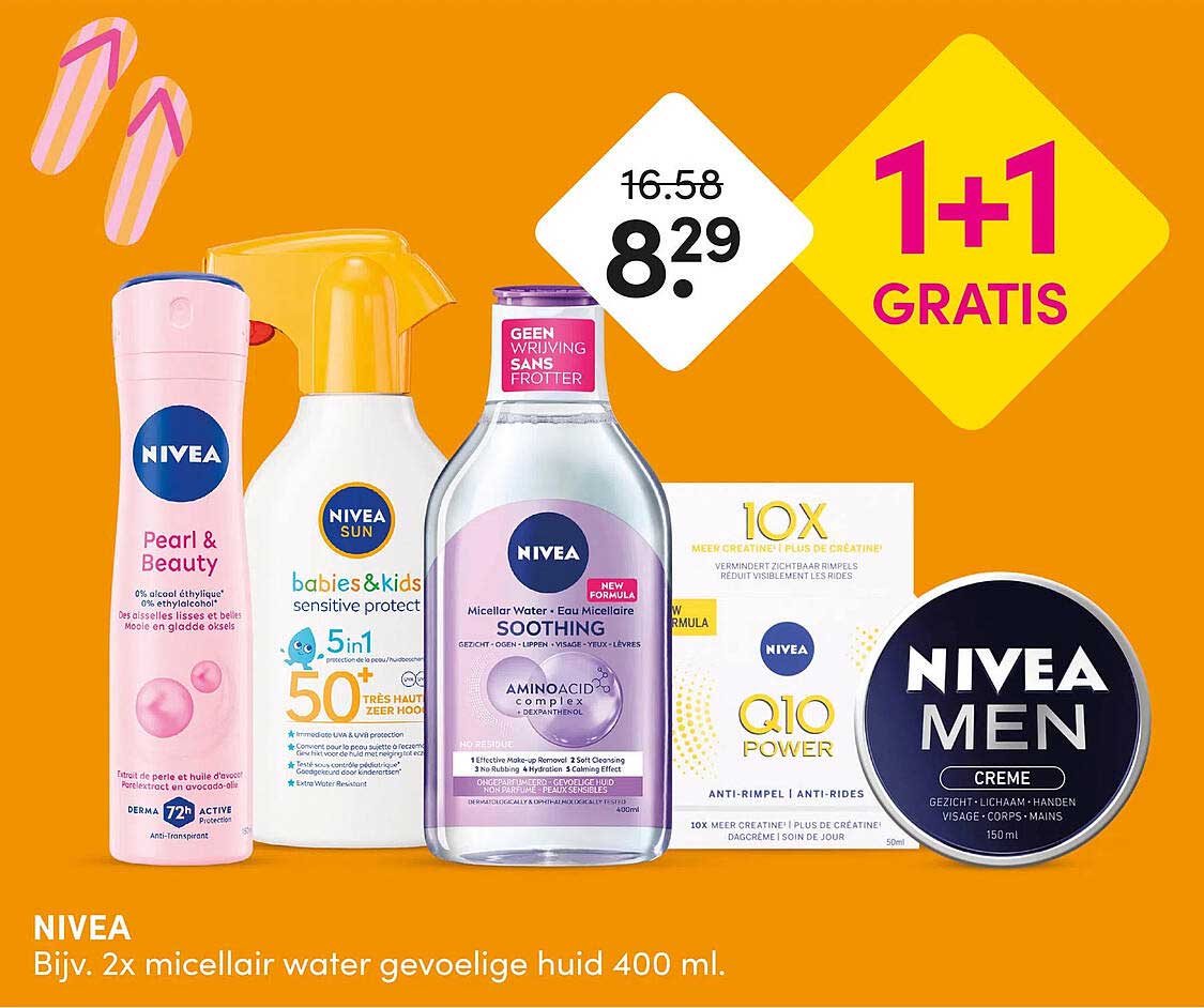 NIVEA Bijv. 2x micellair water gevoelige huid 400 ml. 1+1 gratis