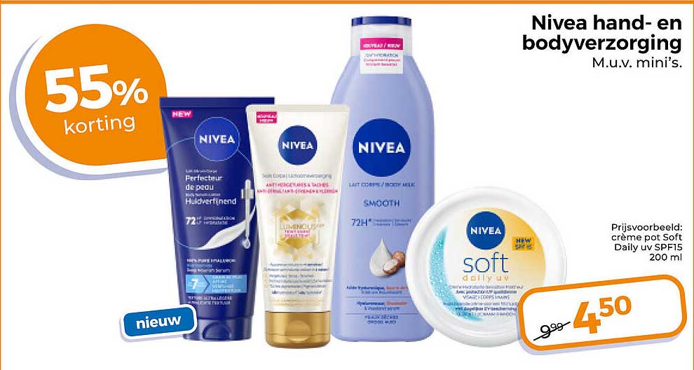Nivea hand- en bodyverzorging 55% korting