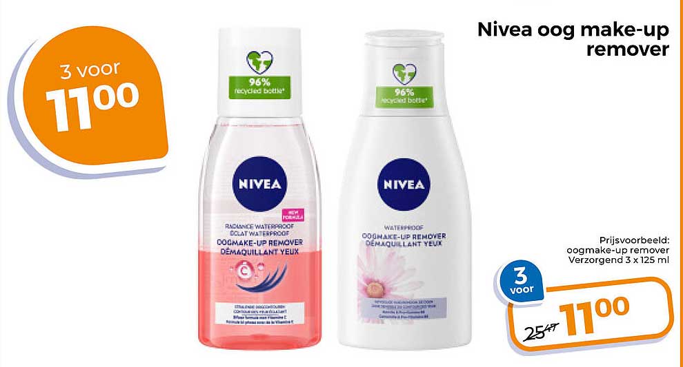 Nivea oog make-up remover 3 voor 11,00